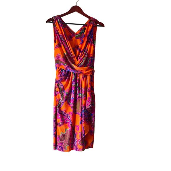Lauren Ralph Lauren Paisley Faux Wrap Dress boho Orange Multicolor Size 10 - Picture 1 of 9